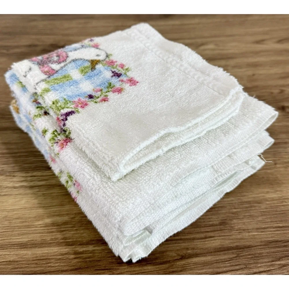 Vintage RA Briggs Goose Towel Set 3 Floral Gingham Cottagecore Wash Hand Towels